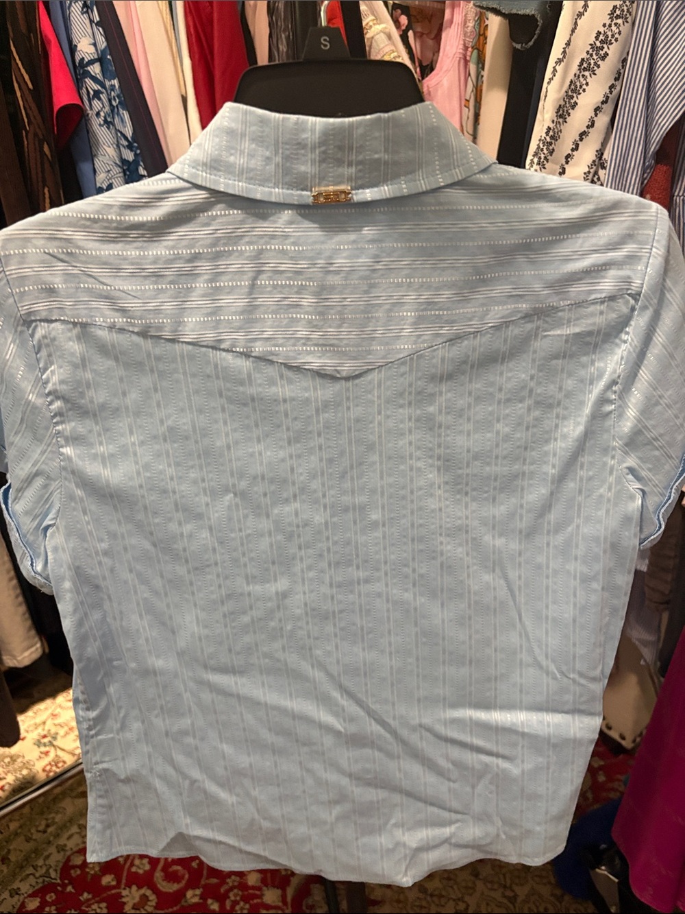 St. John Sport by Marie Gray Light Blue Short-Sleeve Button Front Top - Picture 6 of 6